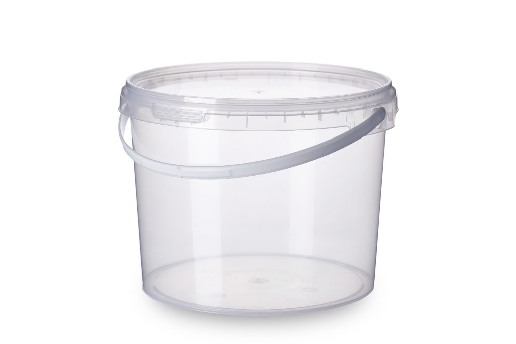 Transparent plastic bucket with transparent lid, plastic containers